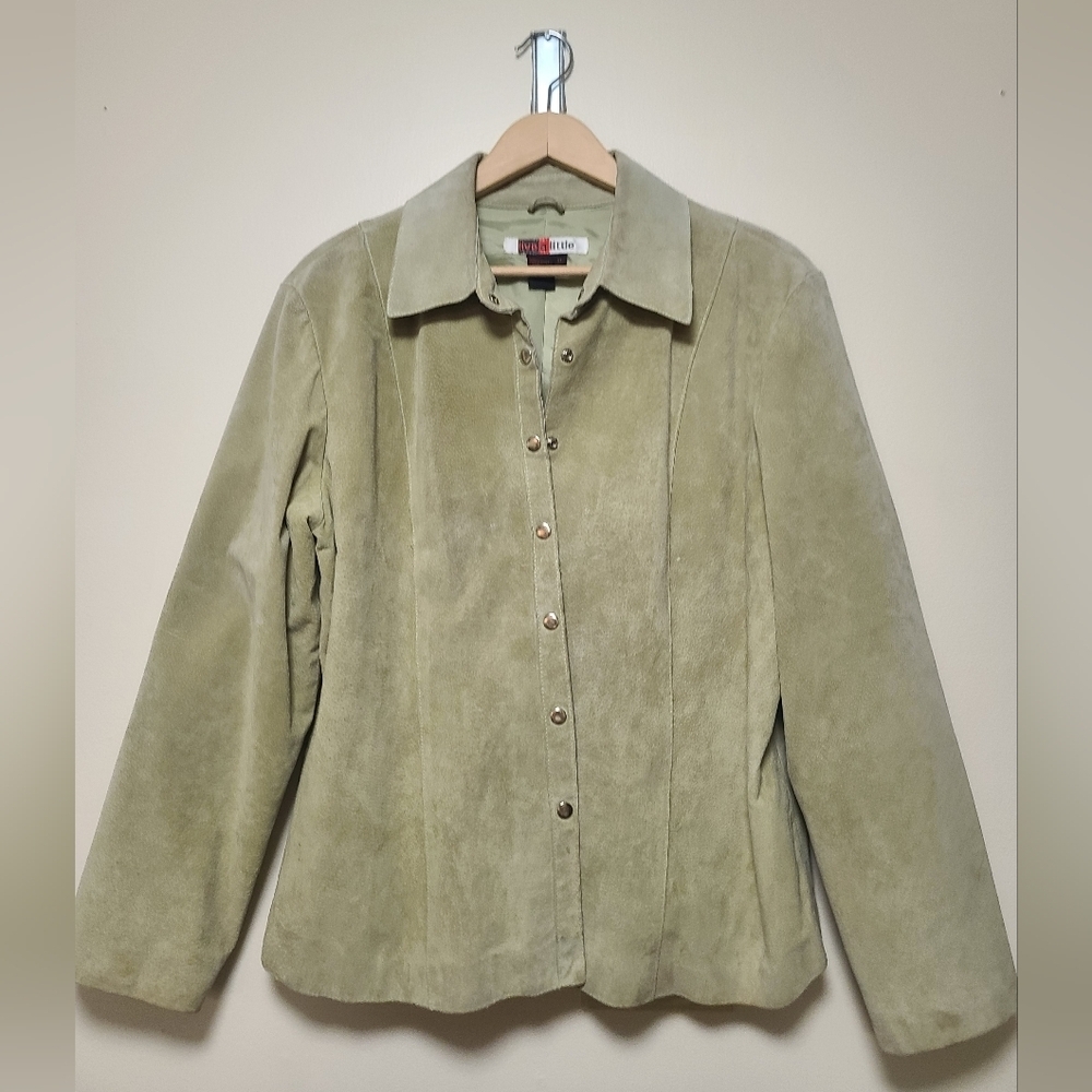 Live A Little Leather Jacket Sage Green XL Y2K Snap Front